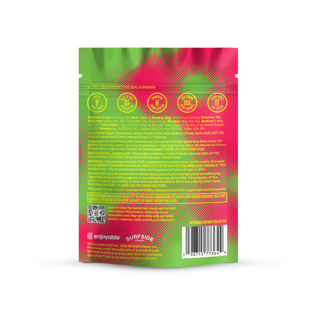 enjoyable Fire Cracker Sour THC Gummies - Cucumber Plum 100 MG