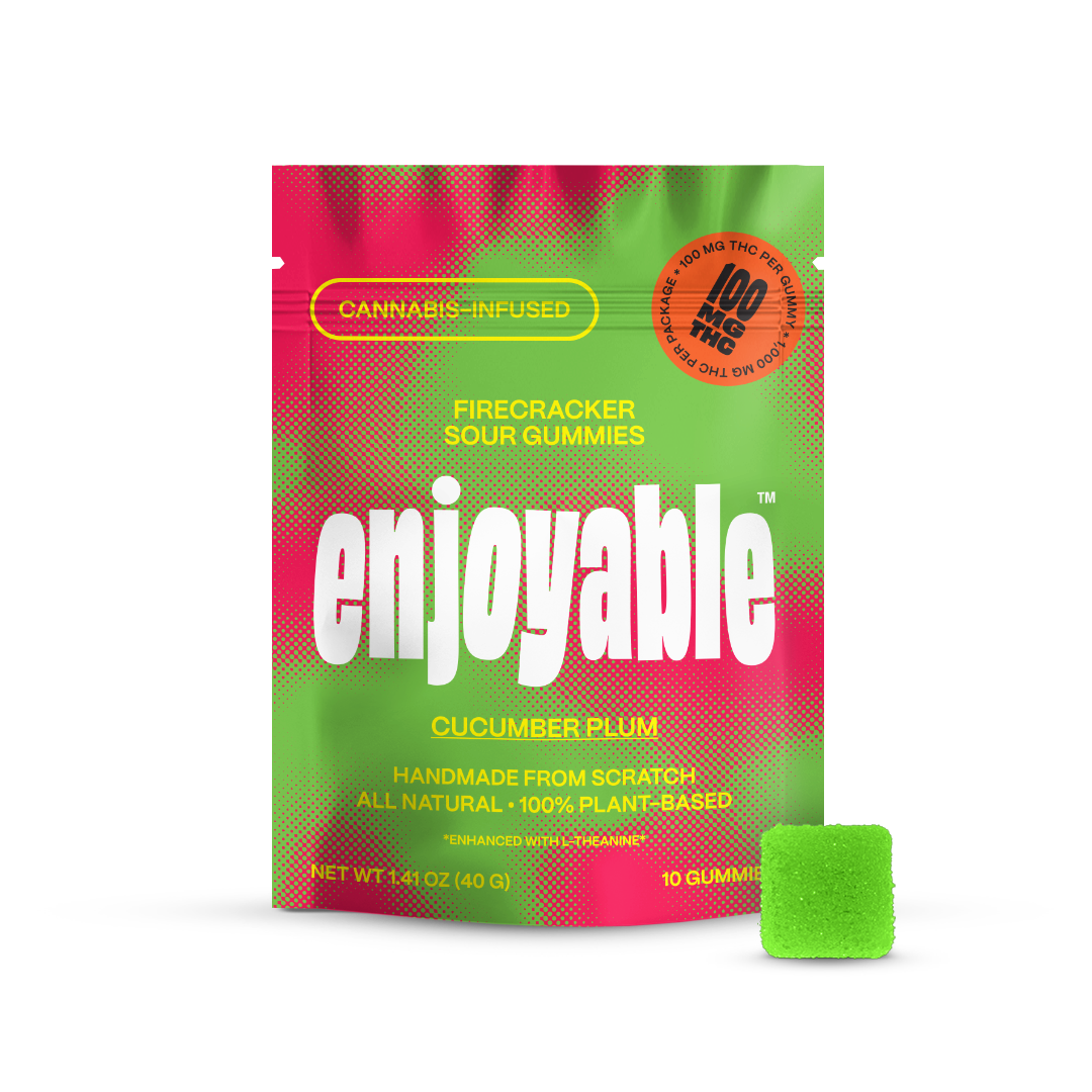 enjoyable Fire Cracker Sour THC Gummies - Cucumber Plum 100 MG